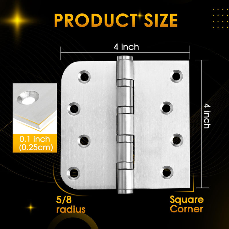 304 Stainless Steel Door Hinges 4 inch X 4 inch Heavy Duty Ball Bearing Non Removable Pin Door Hinges with Square and 5/8'' Radius 3 Pack