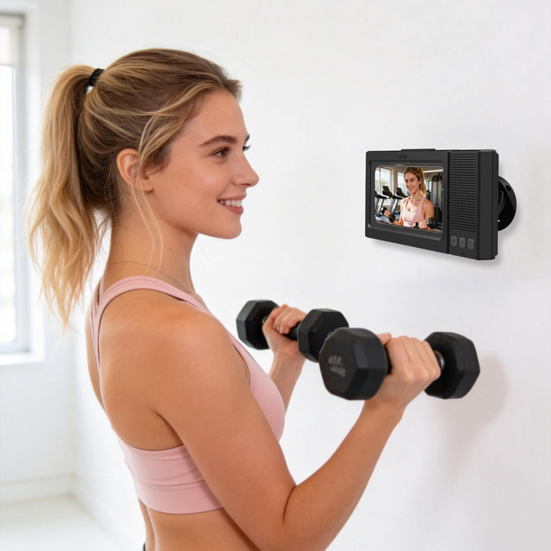 Shower Phone Holder with Wireless Bluetooth Speaker,- 480°Rotatable Retractable Adjustable Shower iPhone Case, Bathroom Wall Phone Stand Water Proof Anti Fog,Accessories for 4-7"Cellphones (Black) Black