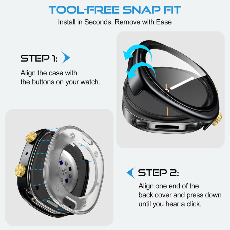 Adorve Metal Screen Protector Case for Samsung Galaxy Watch 9 8, 44mm, Gray | 2 in 1 Shockproof Protective Case with 9H Tempered Glass Film and PC Back Cover, Perfect Fit, Lightweight Galaxy Watch 9 8 (44mm)
