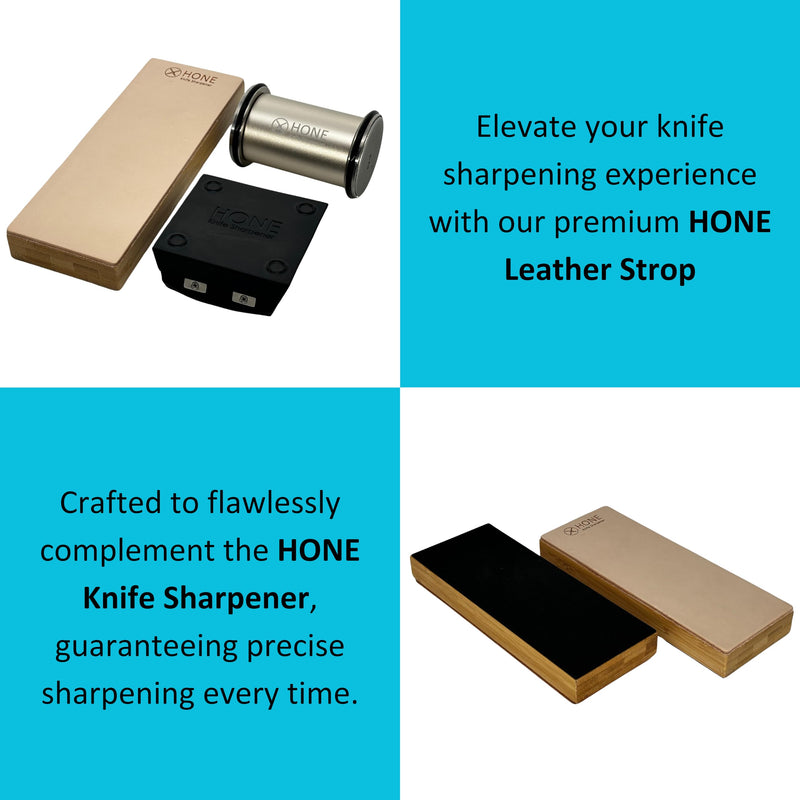 𝗛𝗢𝗡𝗘 𝗟𝗲𝗮𝘁𝗵𝗲𝗿 𝗦𝘁𝗿𝗼𝗽: Elevate your knife's sharpness with this premium accessory from the 𝗛𝗢𝗡𝗘 Knife Sharpener system.