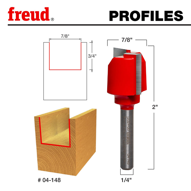 Freud Double Flute Straight Bit with Tico Hi-Density Carbide for Maximum Performance - 7/8" Diameter, 1/4" Shank Dia., 3/4" Height, 2" Length - 04-148