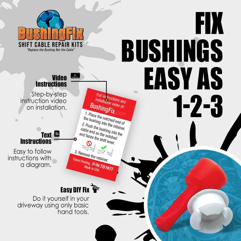 BushingFix TB1Kit - Automatic Transmission Shift Cable Bushing Repair Kit, Replacement Shifter Cable Bushing, Quality Transmission Repair Kit, Compatible with Chevrolet, Jeep, Ford and Other Brands