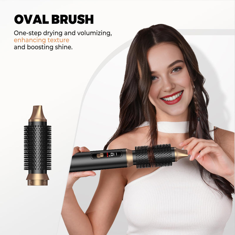  [AUSTRALIA] - OKWRAP Airbrush 5 in 1 LCD 5 in 1 Hair Styler Multi-Blow Dryer Brush | Air Styler Set Multi-Blow Dryer Brush Set with Curl, Straighten, Wavy, Smooth, Magic Styler for All Hair Types and Lengths Black