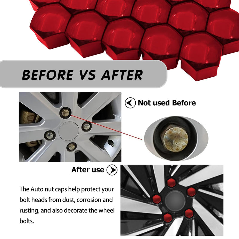 20PCS Lug Nut Covers, 21mm Hexagonal Nut Covers with Removal Tool, Car Wheel Nut Caps, Wheel Center Bolt Caps, Universal for Most Car Lug Nut Caps, Automotive Exterior Accessories (Red) red
