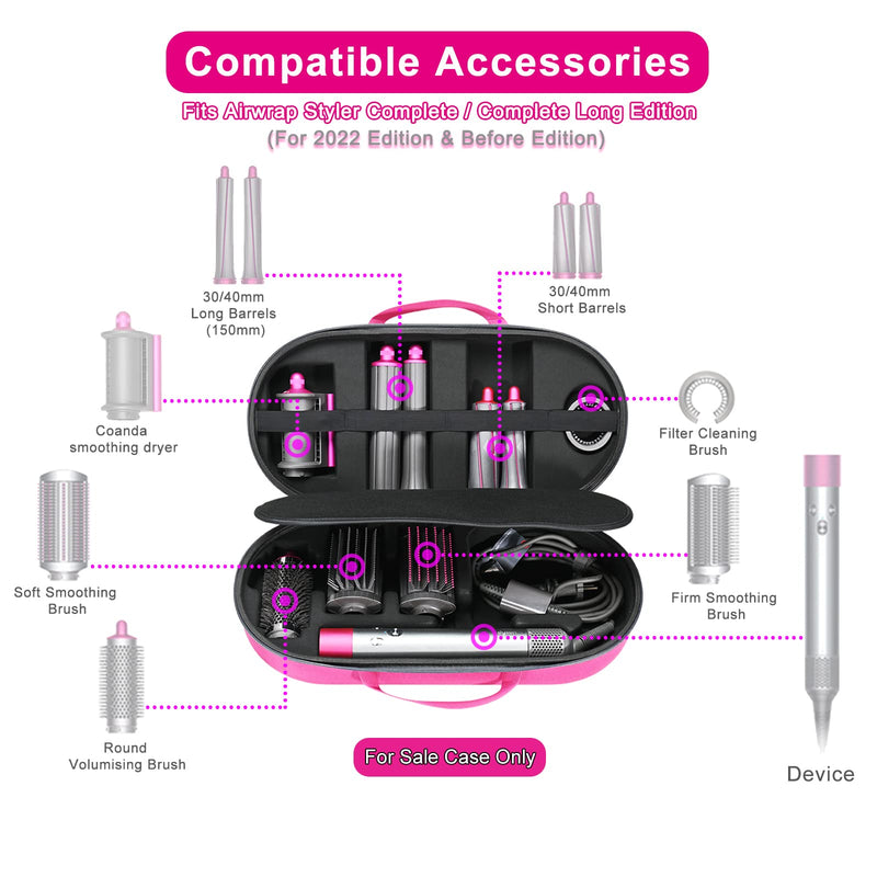 RLSOCO Hard Case for Dyson Airwrap Multi-Styler and Dryer Complete & Complete Long HS05,HS01,HS08 - Fits for 4Pcs Long Barrels or Short Barrels (Case only,Hair Styler is not Included) Pink