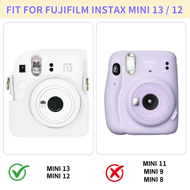 Camera Case for Fujifilm Instax Mini 13/12 Instant Camera, White | Mini 13 Camera Protective Case, Mini 13/12 Case Cover, PU Leather Bag, Pearlescent Stripes Bag, Adjustable Strap, No Camera