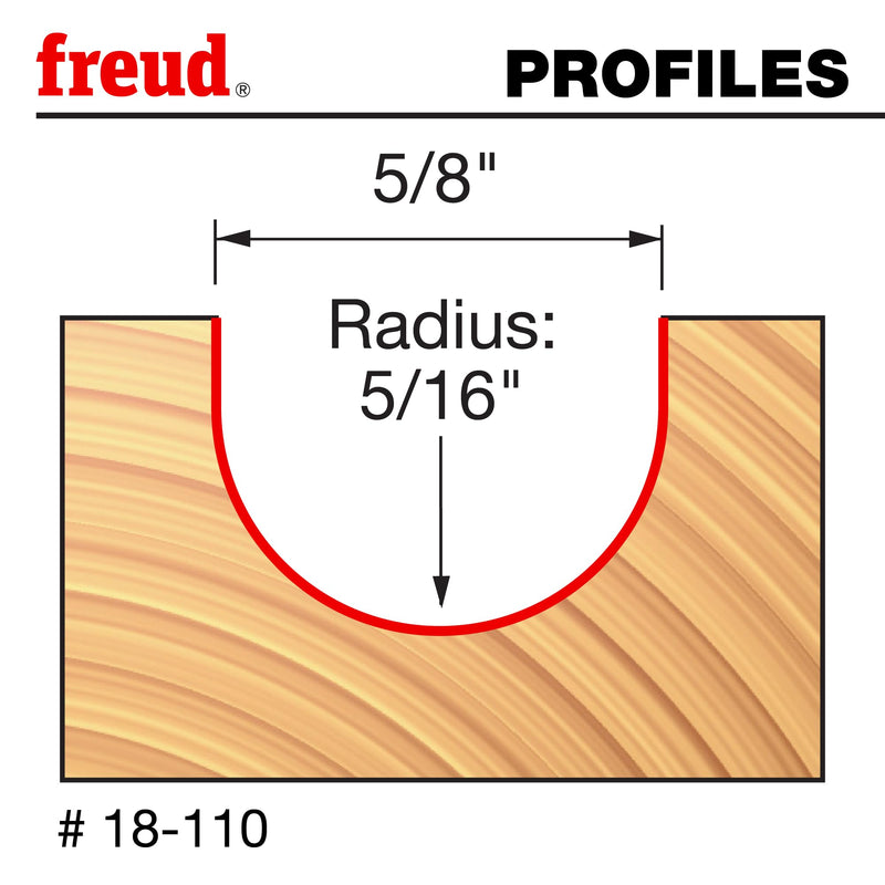 Freud 18-110: 5/16" Radius Round Nose Bit with 1/4" shank, 2" overall length