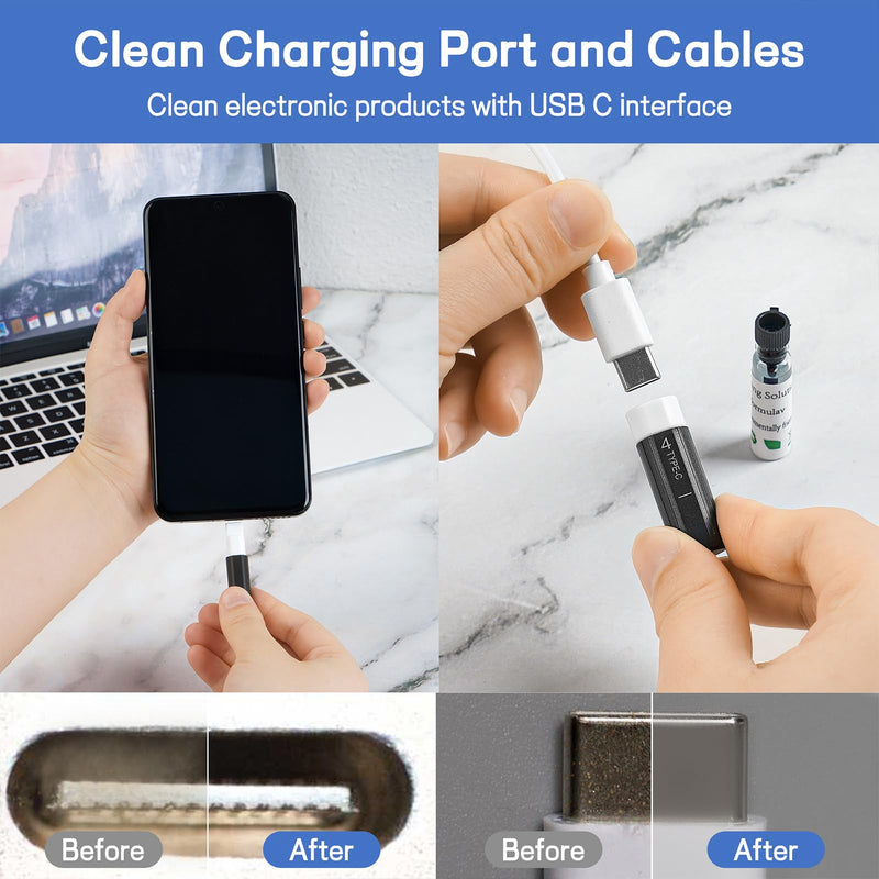iPhone Cleaning Kit CleaniKu Phone Cleaner - iPhone Charging Port Cleaning Tool, Multi-Tool Phone Repair Restore with Speaker Cover, USB C Cleaning Kit for Lightning Cables,Connectors,Speakers,Airpod Black