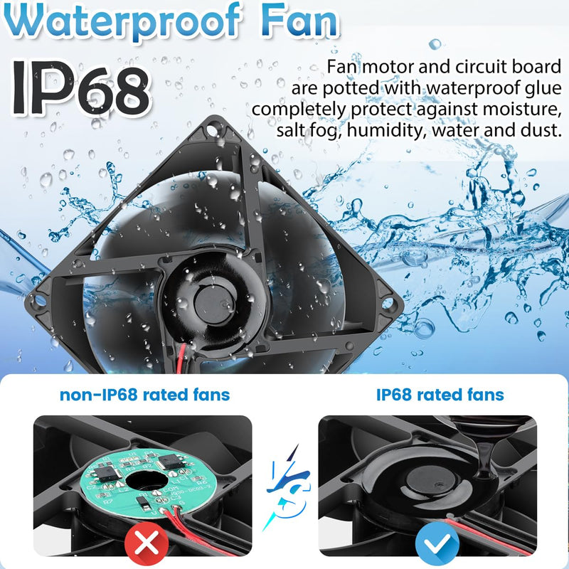 GDSTIME 80mm x 25mm 12V IP68 Waterproof Exhaust Fan Small Brushless DC Cooling Computer Case Fan 2 Pin Dual Ball Bearings for RV Fridge Ventilation, 2 Pack 80x25mm
