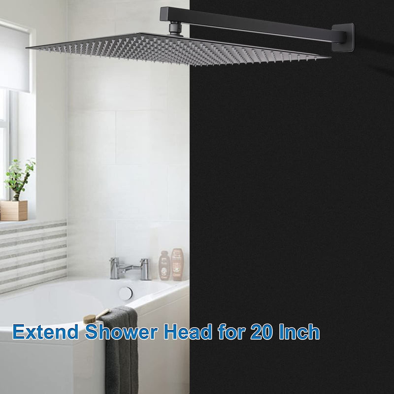 Shower Arm, Rain Shower Head Extension Extender, With Flange and Teflon Tape, Made of Thicken Stainless Steel for Bathroom Rainfall Shower (20 Inch, Matte Black) 20 Inch