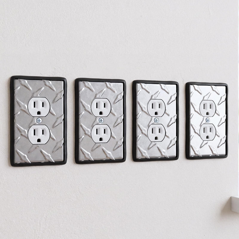4 Pcs Diamond Plate Outlet Cover Polished Chrome 1 Gang Wall Plate Single Duplex Decorative Electrical Guard Durable Finish for Home Garage or Workshop