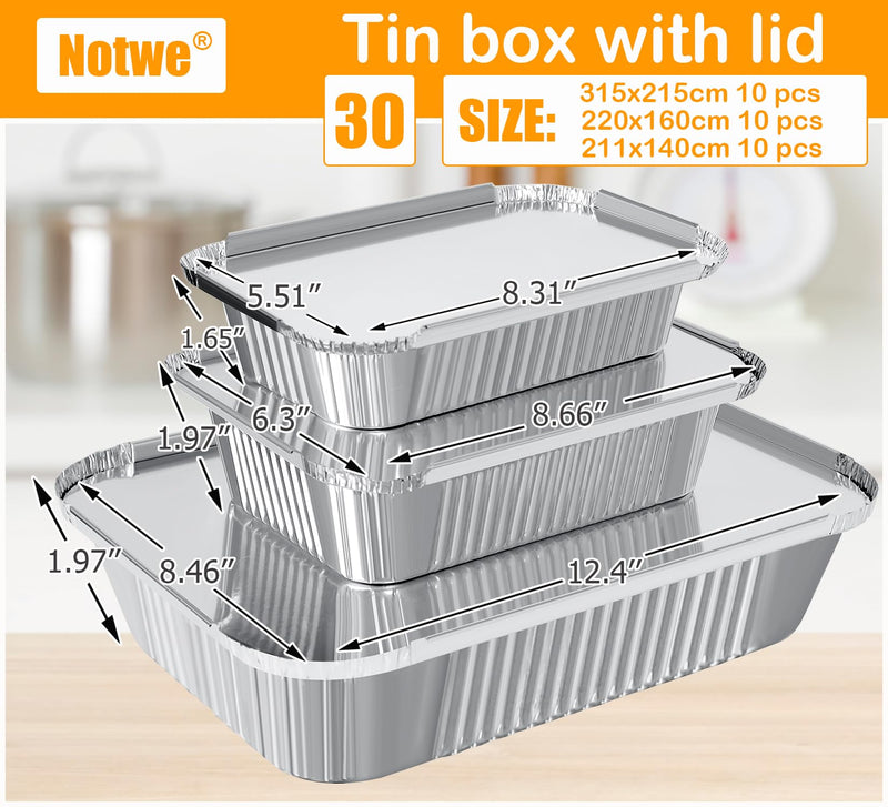 Notwoe® 40 Pack Disposable Aluminum Pans with Lids, 12x8 and 8x6 Square 8x5 6.9x4.3 Square Combo Set, Disposable Baking and Cake Pan. (40 Pack w/Lids) 40 Pack w/Lids