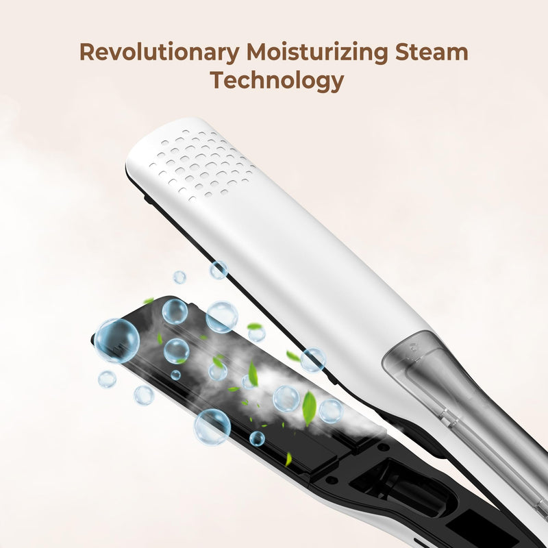 UKLISS Steam Hair Straightener for Women, Professional Hair Straighteners with LCD Display & Safty Lock, 40MM Wide Plate Flat Iron, Hair Straighten & Smooth 2 in 1, Salon Hair Care Effect, 100-230℃ White
