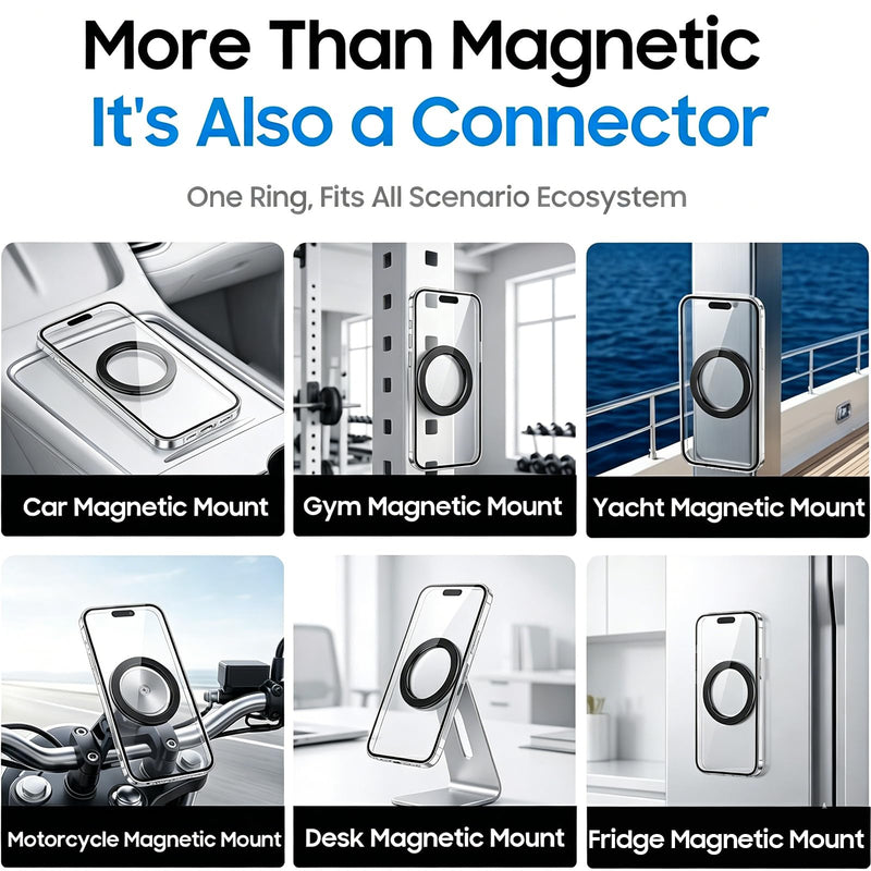Double-Sided Magnetic Ring Holder [2026], Magnetic Wall Mount, Detachable Phone Mount for MagSafe Cases, Hands-Free Selfies and Videos for iPhone and Android (Black) Black