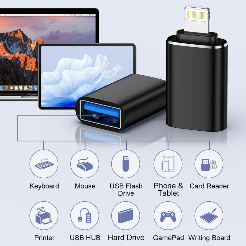 2 Pack Lightning Male to USB Female Adapter OTG &2 Pack USB to USBC Adaptor | Compatible for iPhone 17e/17 Pro Max/16/15/14/13/12,OTG Cable for Camera,3.0 Mouse,Keyboard,Hub,Midi Port Adaptad Connector