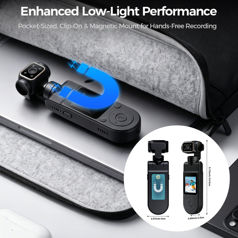Pocket Vlogging Camera WiFi, 1080P Clip-On Mini Body Cam, Handheld Camera | POV Camera with Rotatable Lens, Night Vision, Fill Light, 1.54'' Screen, Portable Personal Camera for Travel/Sports/Working Black & 0GB