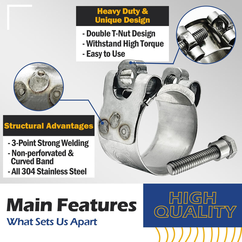 TT Heavy Duty Hose Clamps, 304 Stainless Steel T-Bolt Clamp, Adjustable Range 26-28 mm, Solid T-nuts and Wide Band for 1 inch Exhaust Clamp (1-1.1 inch, 4 pack) 26-28 mm (1-1.1 inch)
