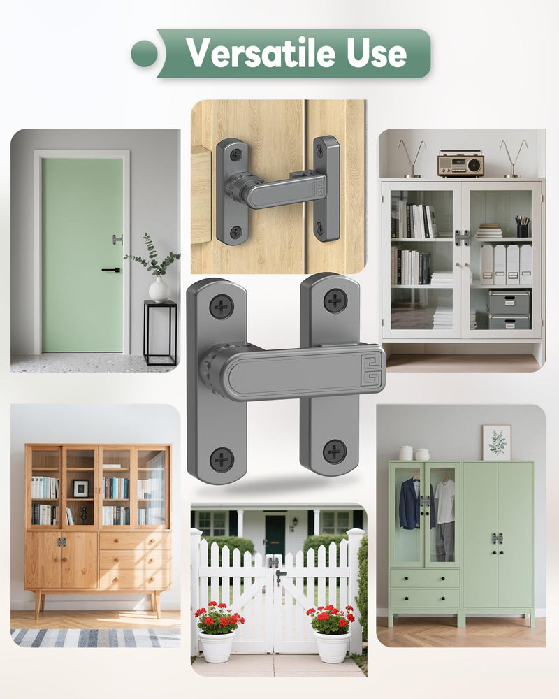 Adjustable Barn Door Locks, 90/180 Degree Sliding Door Latch, Protect Home Security Gate Latch for Bedroom, Barn, Cabinet, Garden, Fence (Grey-2 Pcs) Grey-2 Pcs