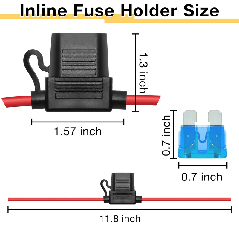 2 PCS Inline Fuse Holders 12V, 16 AWG Car Gauge Inline Fuses, Waterproof Fuse Holder with 15A ATC/ATO Standard Blade Fuses for Automotive, Marine, Golf Cart Lighting, Electrical Circuits 2 PCS 16AWG