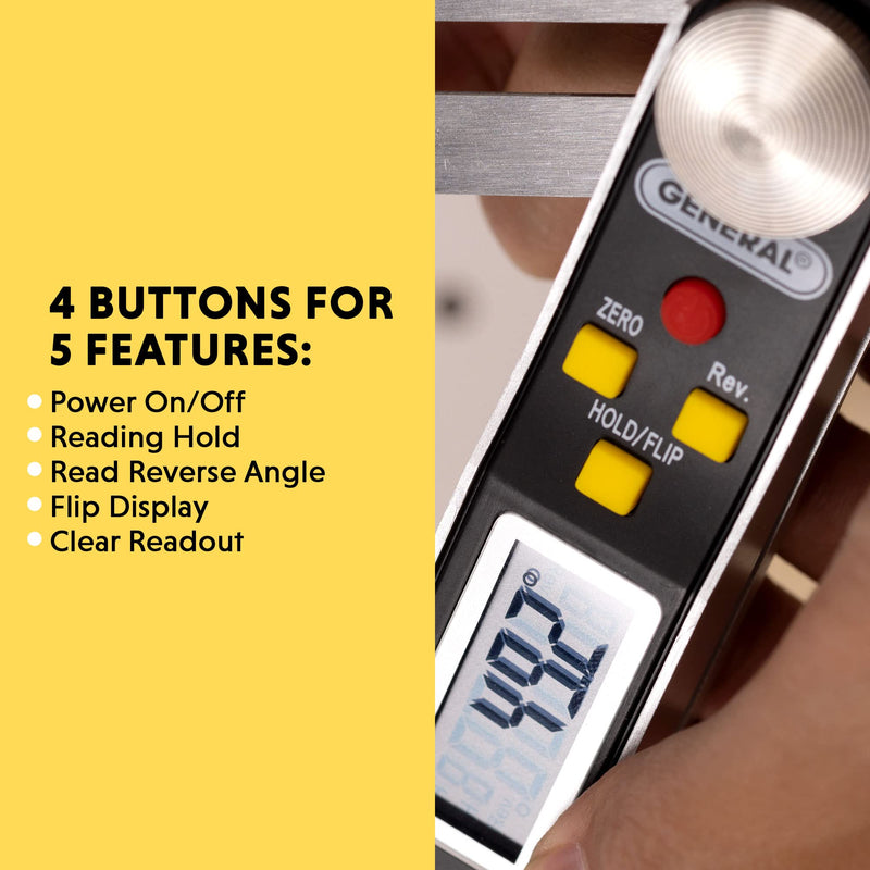 General Tools T-Bevel Gauge & Protractor - Digital Angle Finder with Full LCD Display & 8" Stainless Steel Blade No Bubble Level