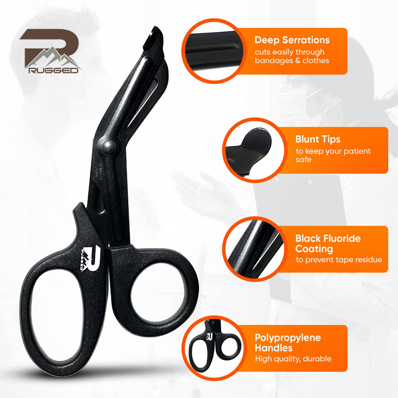 Trauma Shears for Nurses and EMT's - Stainless Steel Blades Teflon-Coated - Heavy-Duty Shears for Bandages and Wraps. Autoclavable, EDC, Rainier Rugged