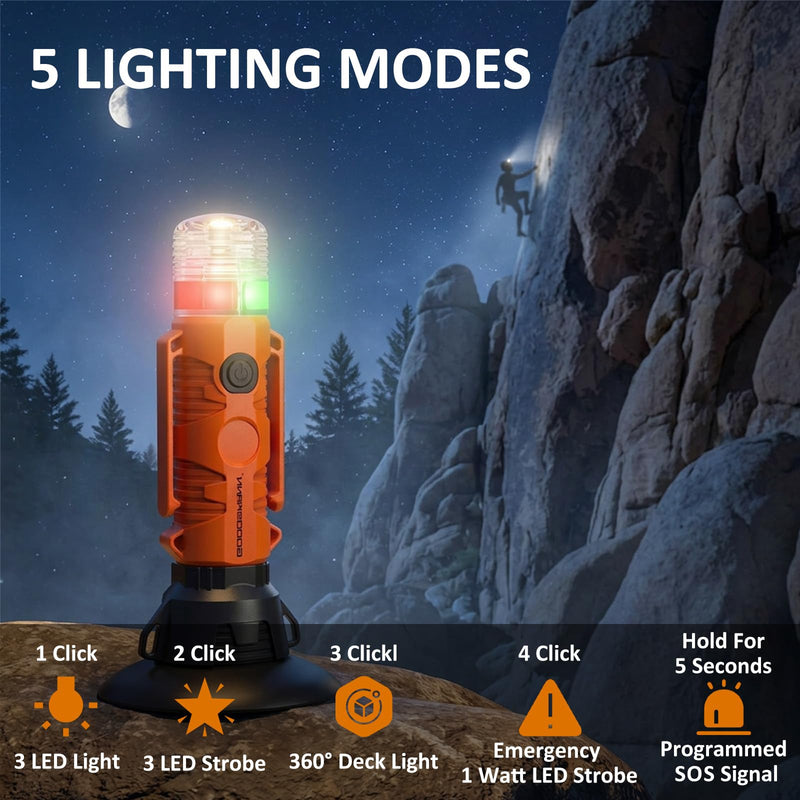 GOODSMANN Flashlight All Round Signal Light for Boat Kayak with Suction Cup & Magnetic Base