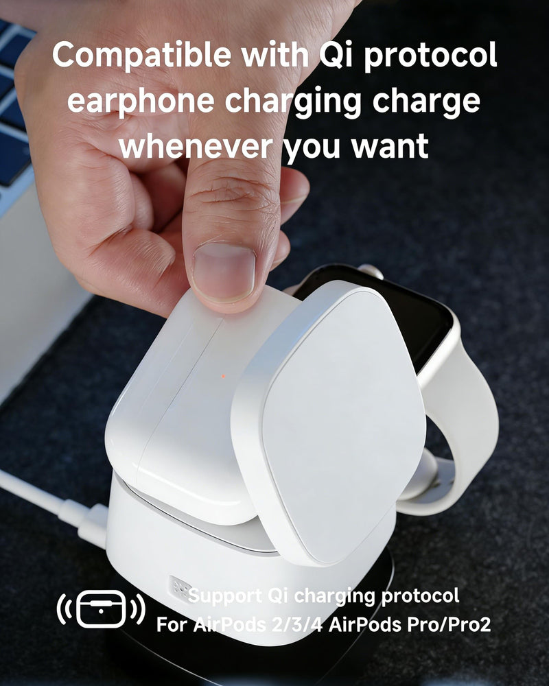 4-in-1 Wireless Charging Station, 15W Fast Charging Adjustable Night Light | multi device charging station, Compatible with iPhone 15/14/13/12 Series, Apple Watch, AirPods – White