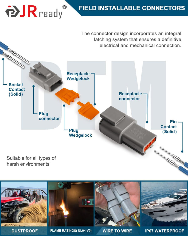 JRready Deutsch DTM 3 Pin Connectors 4 Kits, Waterproof Electrical Wire Connectors with Size 20 Solid Contacts 20-22AWG, ST6330-3 Deutsch Automotive Connectors Kit for Car, Truck, Marine DTM 3 PIN 4 SET
