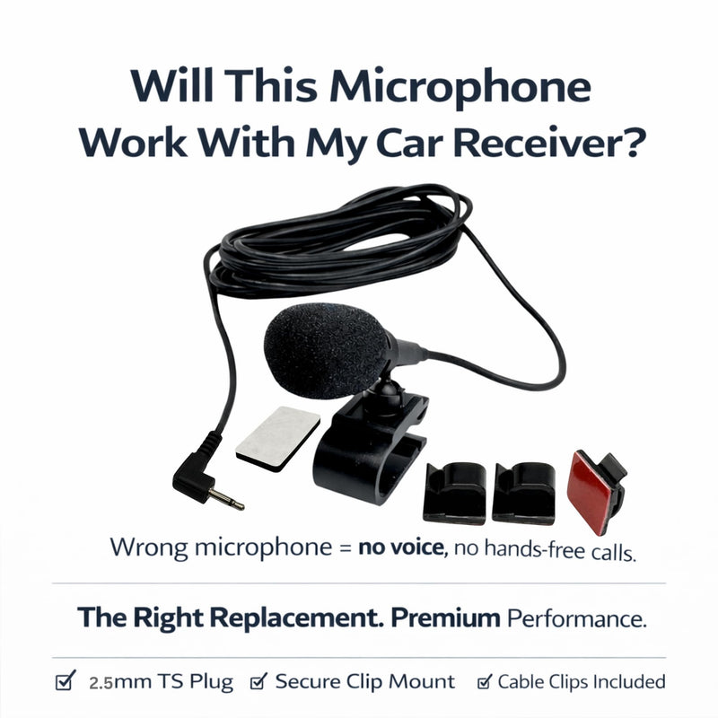 External Microphone Compatible with Pioneer AVH, AVIC, DEH, FH, MVH, SPH, DMH & MXT-X Series Car Radio Receivers – 2.5mm Hands-Free Mic with Mount & Adhesive Cable Clips – 10FT 2.5mm Plug