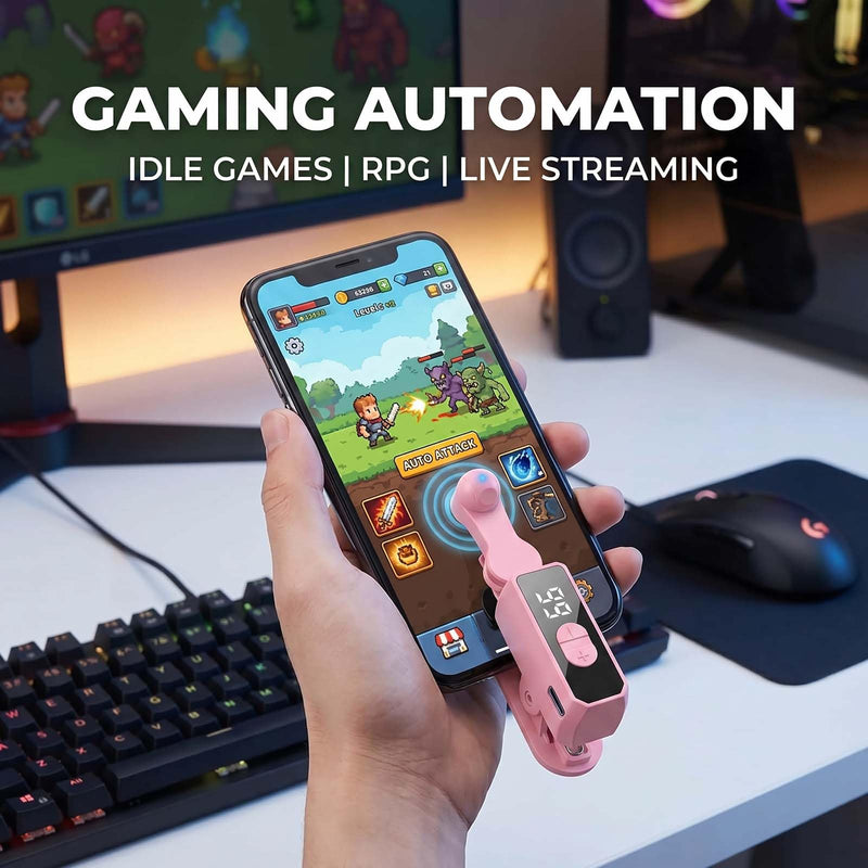 Auto Clicker Tapper for iPhone Tiktok Live iPad Android Smartphone, Rechargeable Cordless – 107 Adjustable Speed, Auto Screen Tapper for Live Stream Likes, Games, Repetitive Task, Purchases Black+Pink