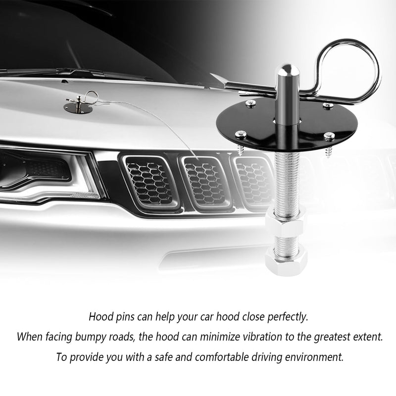Hood Pins Kit for Car - Stainless Steel Hood Pin Lock Clip with Racing Lanyard for Fixing Car Hood Cover & Reduce Shaking - Universal Car Mods Exterior Accessories Fits Most Car Truck SUV(Black) Black