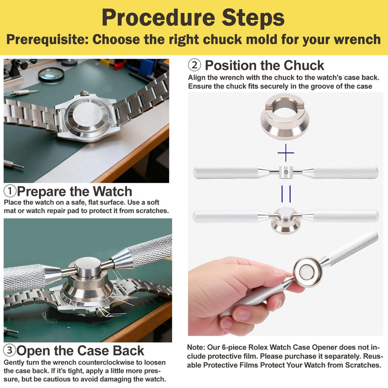 6PCS Watch Back Case Opener, 5537 Steel Cover Remover Wrench with Different Sizes Dies Watch Back Opening Tool Kit, Silver