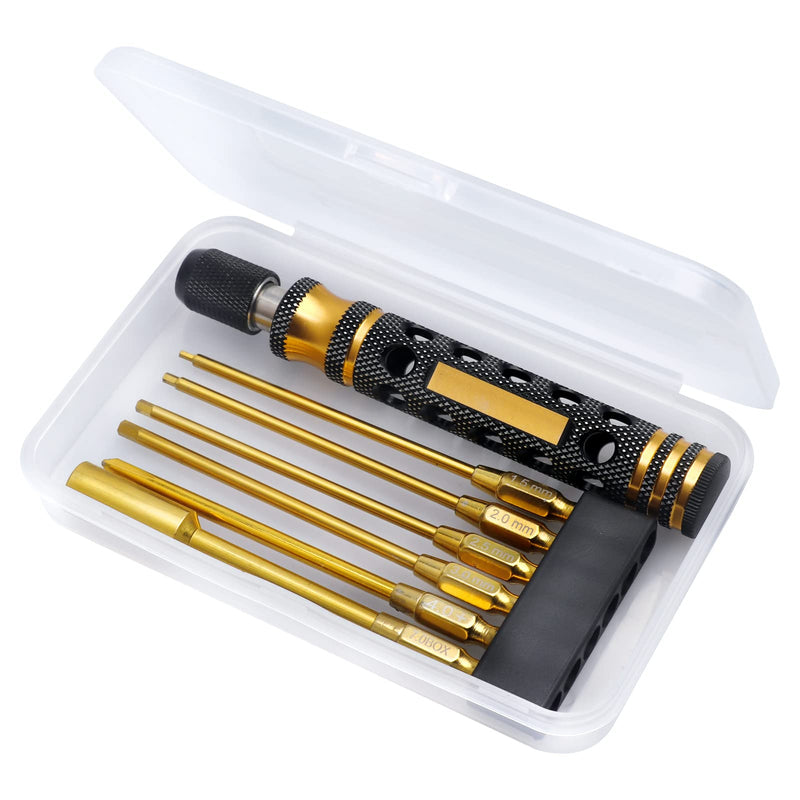 HobbyPark 6 in 1 RC Hex Driver Screwdriver Set 1.5mm 2.0mm 2.5mm 3.0mm & Hex Nut Driver & Phillips Bit and Wheel Wrench for RC Car Hobby Tool Kit