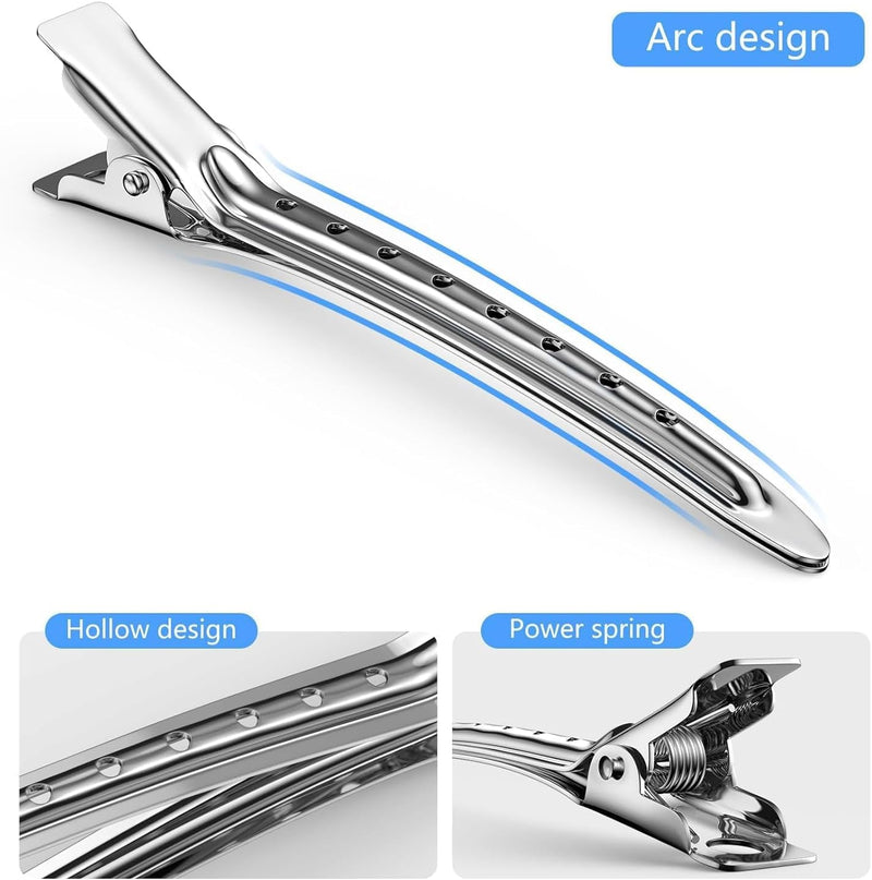 40 Pcs Hair Clips for Styling, 9cm Duck Bill Clips, Pin Curl Metal Sectioning Rollers, Long Roller Styling Alligator Hairdressing, Silver