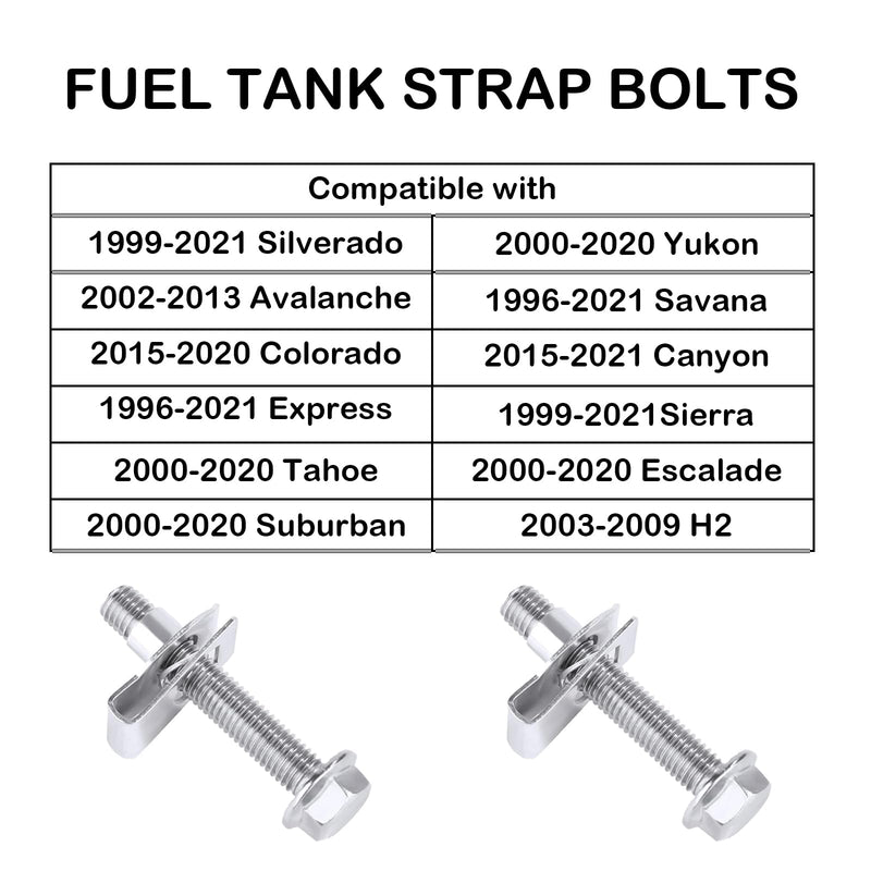 Fuel Tank Strap Bolts, 304 Stainless Steel Tank Strap Hardware Kit Compatible with Chevy Silverado Tahoe Suburban Avalanche Colorado, Replace 55157,GM 11516770 11519894 15743078 (2pcs)