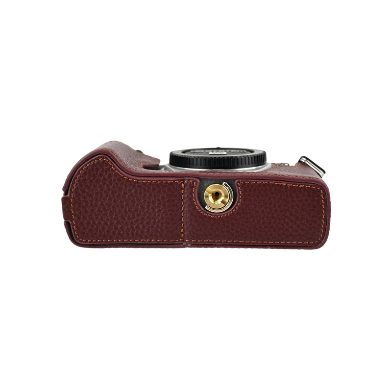OM-5 Mark II Case, Litchi Handmade Genuine Real Leather Half Camera Case Bag Cover for Olympus System OM-5 Mark II Bottom Opening Version + Neck Strap (Brown) Brown
