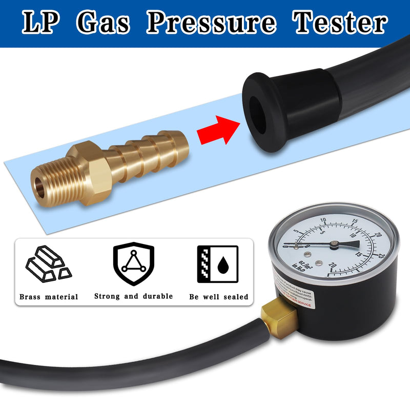 Manometer Gas Pressure Tester 0-35'' WC Natural or LP Gas Pressure Test Kit Natural Gas Meter Manifold Gauge with 1/8" NPT Brass Fitting Barbed Connection and 40" Hose Clamp