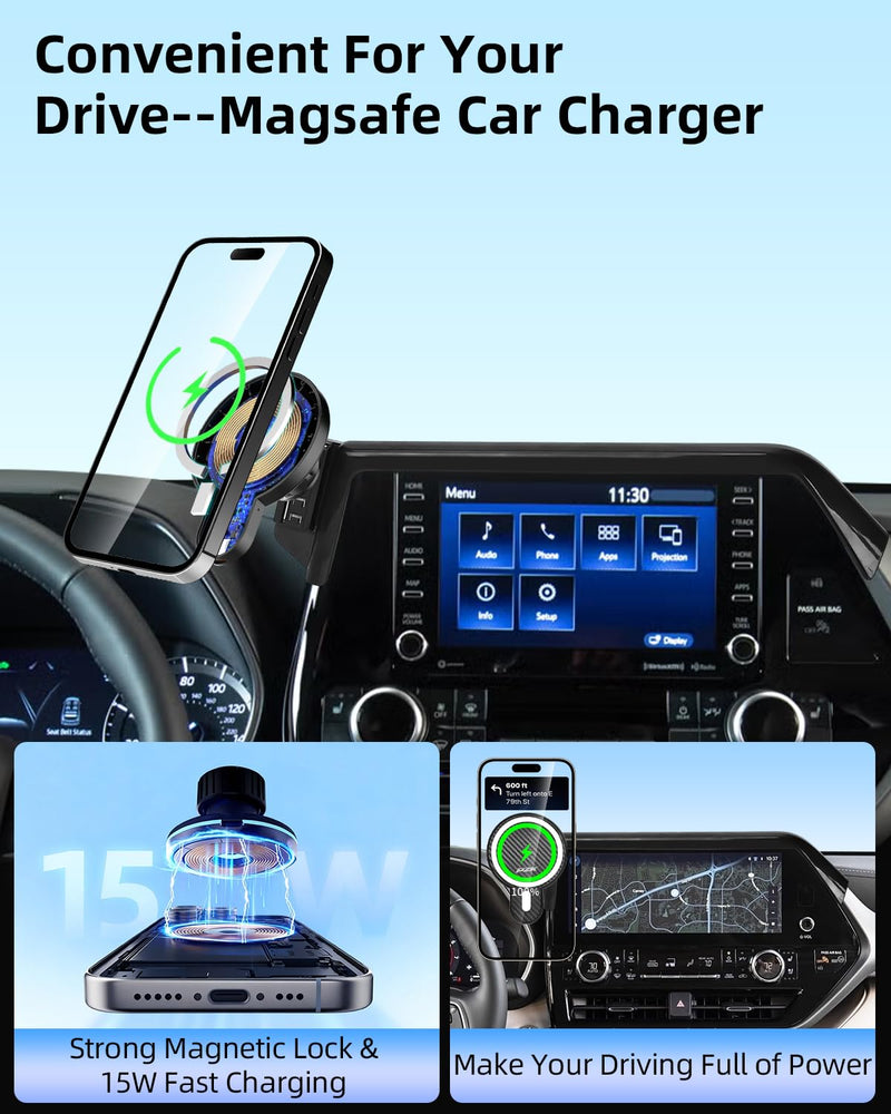 Car Phone Mount for 2020-2026 Toyota Highlander Accessories 8-Inch Screen | L/LE/XSE/Hybrid XLE Magnetic 15W Fast Wireless Charger Phone Holder with Magsafe 360° Rotation Hands-Free (Not Fit 12.3'') Highlander 2020-2026 (8 inch) Magsafe+ Wireless Charger