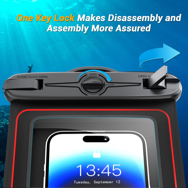 Waterproof Phone Pouch, IPX8 Waterproof Phone Case for iPhone 17/16/15/14/13/12/11/SE Series, Cell Phone Dry Bag for Beach & Cruise Essentials, Lanyard Included, Touch Screen (Fits Up to 8.9”), Black
