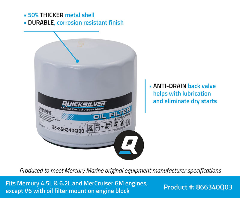 Quicksilver 866340Q03 Oil Filter for MerCruiser Sterndrive and Inboard Engines Unspecified