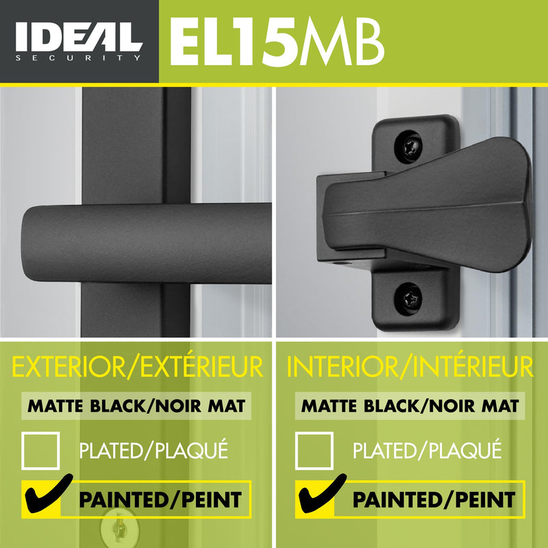 Ideal Security EL Keyed Lever Mount Latch with Deadbolt, Surface Mount Storm Door Handle Replacement, 2 Posts with Tie Down Screw, Matte Black