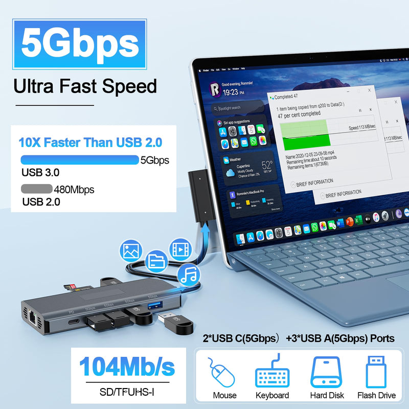 11-in-1 Surface Pro Docking Station, Surface Dock 4K@60HZ HDMI Surface Docking Station for MS Surface Pro 12/11/10/9/8/X/7/6/5/4/3, Surface Laptop 6/5/4/3/2/1, Surface Laptop Go 3/2/1, Surface Book Grey