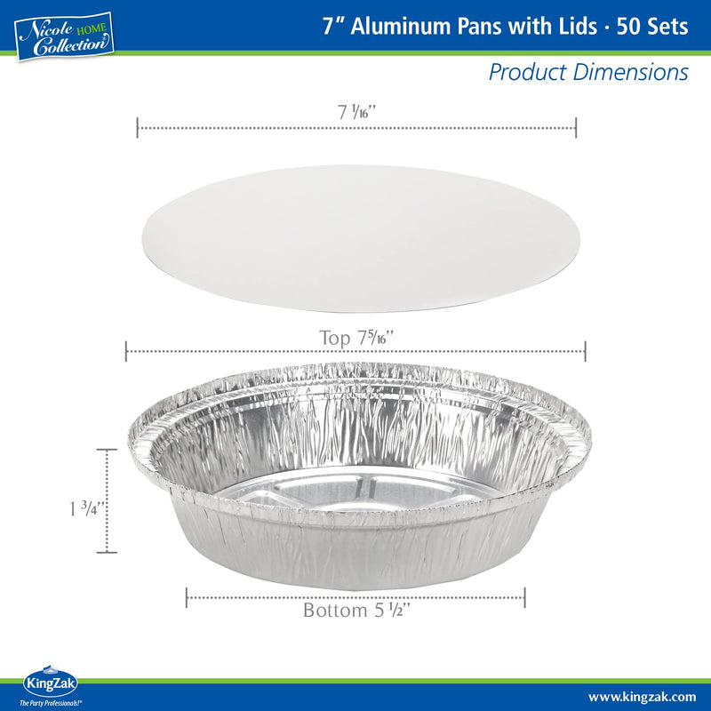 Nicole Home Collection Aluminum Pans 7” Round Disposable Foil Pans With Lids (50 Pack) – 7 Inch Round Disposable Takeout Pans With Board Lids (7" Inch Round) 7" Pans & Board Lids - 50 Sets