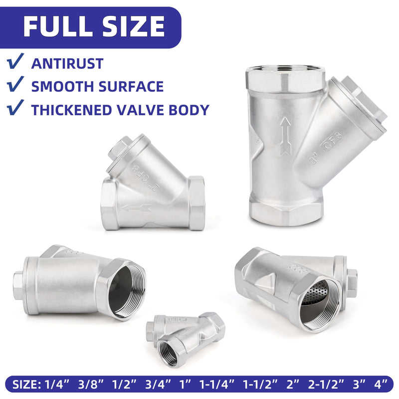 Industrial Plumbing Y Strainers NPT Female 1-1/2", Heavy Duty 304 Stainless Steel Y-Strainer, Y-Shaped Filter Valve Connector with 80 Mesh Screen to Remove Excess Impurities for Water Oil Gas DN40 1-1/2"-NPT