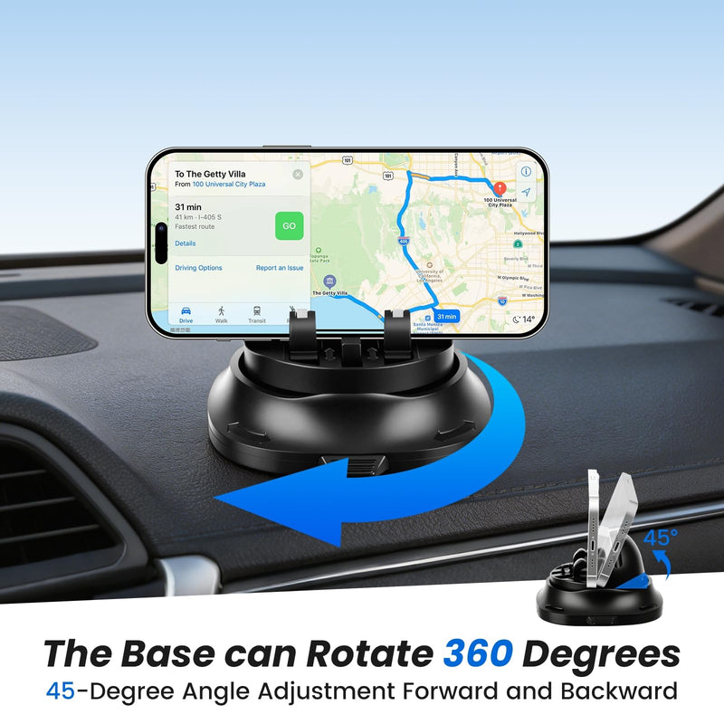 Car Phone Holder Dashboard Phone Mount for Car 360 Degree Rotation Silicone Non-Slip for Various Dashboards,Adjustable Spring Clip Desk Phone Stand Compatible with All Smartphones