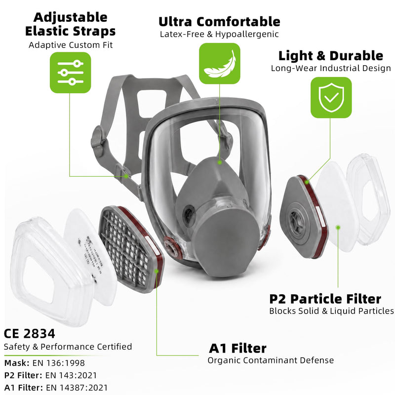 Reusable Half Facepiece, Half Facepiece with Goggle, Protection from Dust and Organic Vapors, for Painting, Sanding, Polishing, Spraying, Decorating