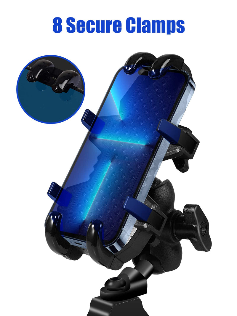 UTV Phone Holder, Aluminum Alloy Heavy Duty Cell Phone Mount for UTV/SXS,360° Adjustable Mounting Bracket Fits 1.75”-2” Roll Cage, 8 Claws Tightly Hold iPhones or 4.7”-7.1" Devices