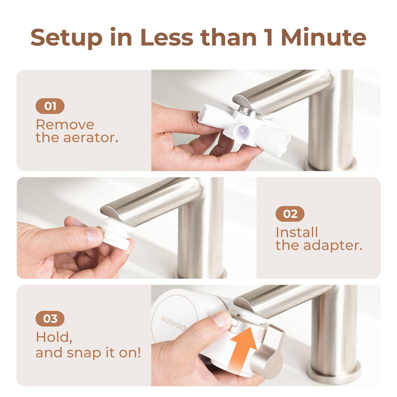 Waterdrop BFT1 Skincare Bathroom Sink Filter, Water Filter for Sink Faucet, 0.000001 mm, Reduces 99.9% Chlorine, Skin Redness & Scale Control, Water Softner, NSF Certified (1 Filter Included) Rose Gold-BFT1