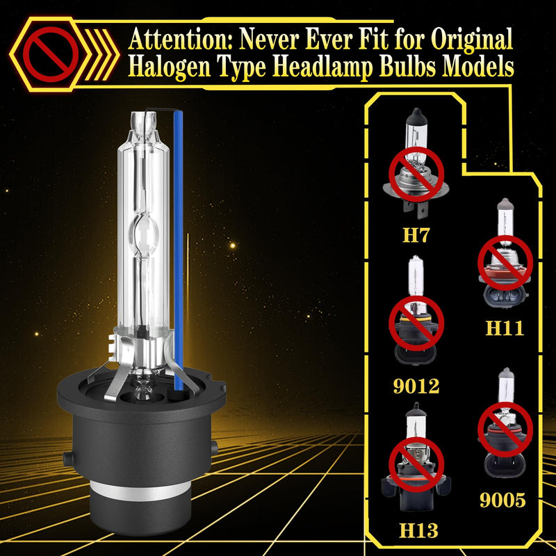 VHK for Nissan Murano Maxima HID Headlights D2S Xenon Bulbs 2004 2005 2006 2007 2008 2009 2010 2011 2012 2013 2014, S SV SE SL Bi-Xenon Low Beam Lights, 8000K OEM 35W D2SC1, Never Fit Halogen, 2-Pack 8000K White Blue