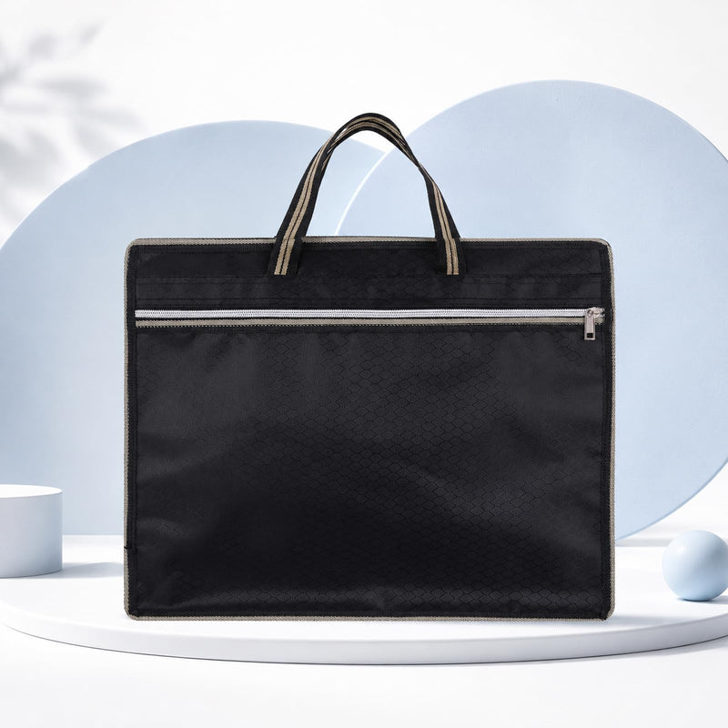 Black Oxford Handle Document Bag with Zipper, Portable Briefcase | File Tote Bag Pouch for Carrying Paper Files Books File Document Bag